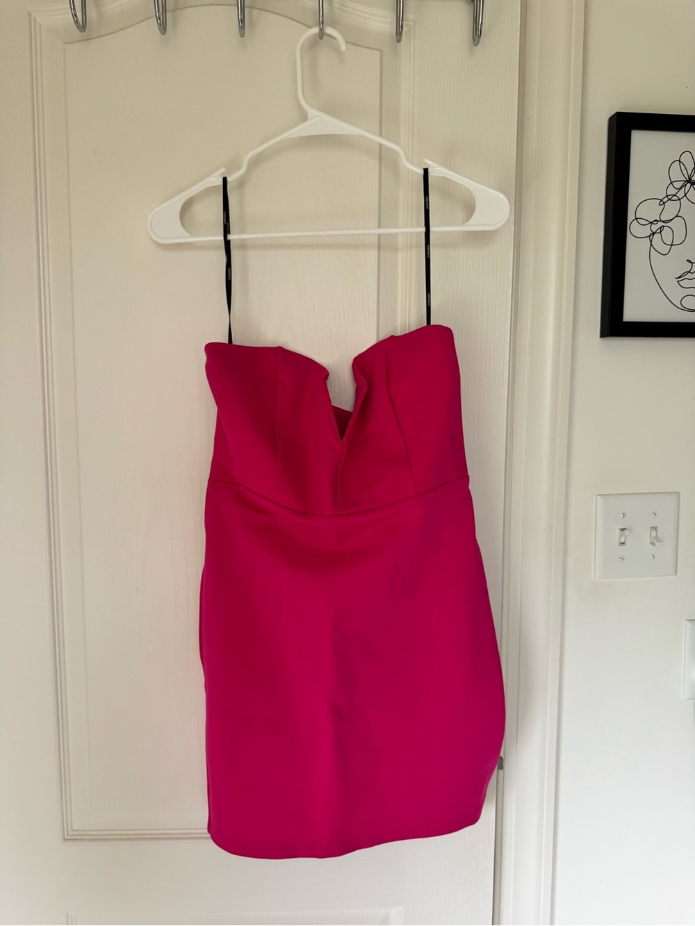 Hot Pink Strapless V-Neck Bodycon Dress